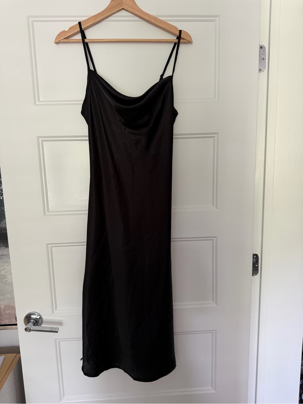 bebe Black Satin Slip Maxi Dress with Spaghetti Straps - Picture 4 of 6